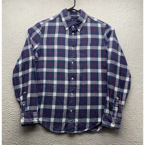 Ralph Lauren Flannel Shirt Mens XL Classic Fit Blue White Red Plaid Check Preppy